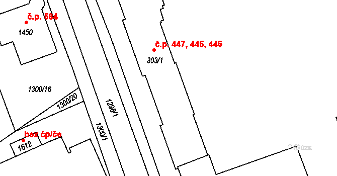 Holýšov 445,446,447 na parcele st. 303/1 v KÚ Holýšov, Katastrální mapa