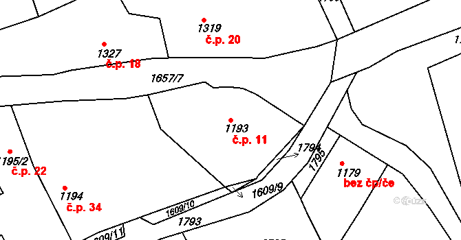 Zichov 11, Koloveč na parcele st. 1193 v KÚ Zichov, Katastrální mapa