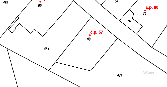 Ždánov 57 na parcele st. 69 v KÚ Ždánov, Katastrální mapa