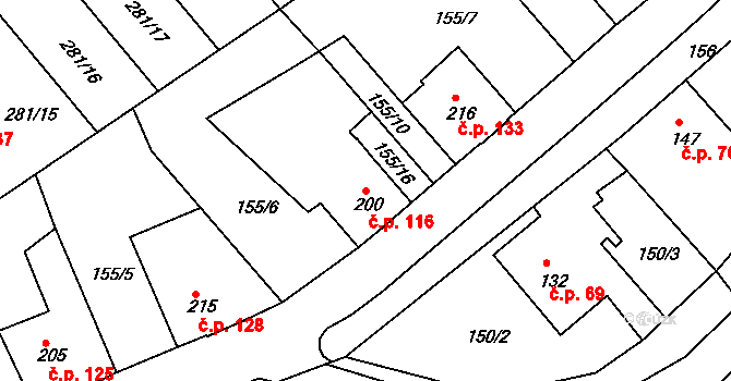 Malá Skalice 116, Česká Skalice na parcele st. 200 v KÚ Malá Skalice, Katastrální mapa