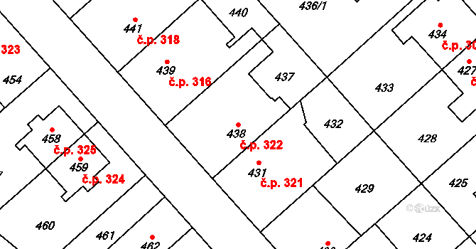 Jakubské Předměstí 322, Jaroměř na parcele st. 438 v KÚ Jaroměř, Katastrální mapa