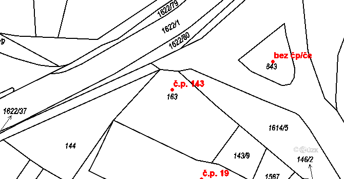 Opatovice nad Labem 143 na parcele st. 163 v KÚ Opatovice nad Labem, Katastrální mapa