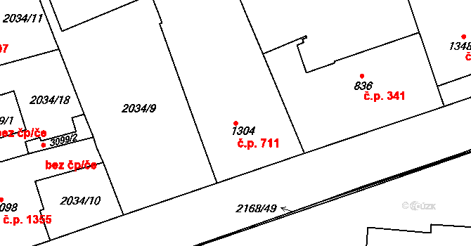 Zelené Předměstí 711, Pardubice na parcele st. 1304 v KÚ Pardubice, Katastrální mapa