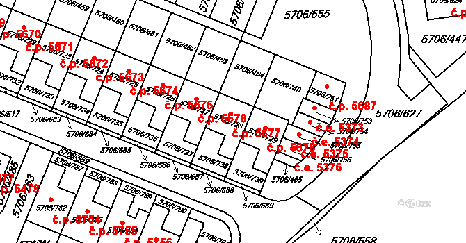 Jihlava 5677 na parcele st. 5706/728 v KÚ Jihlava, Katastrální mapa