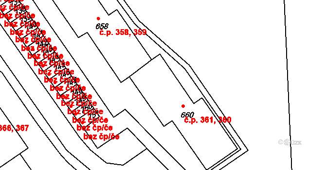 Adamov 360,361 na parcele st. 660 v KÚ Adamov, Katastrální mapa