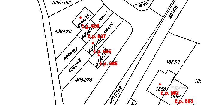 Hlouška 685, Kutná Hora na parcele st. 4094/156 v KÚ Kutná Hora, Katastrální mapa