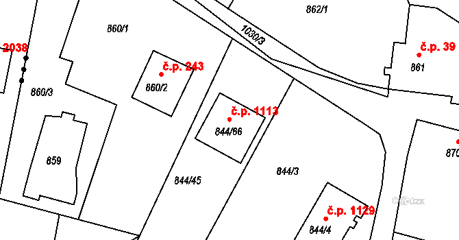 Srubec 1113 na parcele st. 844/66 v KÚ Srubec, Katastrální mapa
