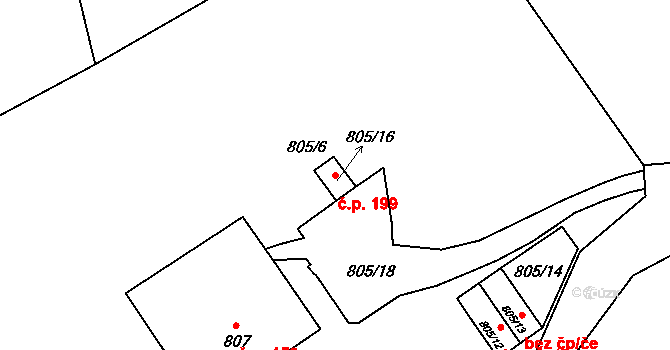 Přerov V-Dluhonice 199, Přerov na parcele st. 805/16 v KÚ Dluhonice, Katastrální mapa