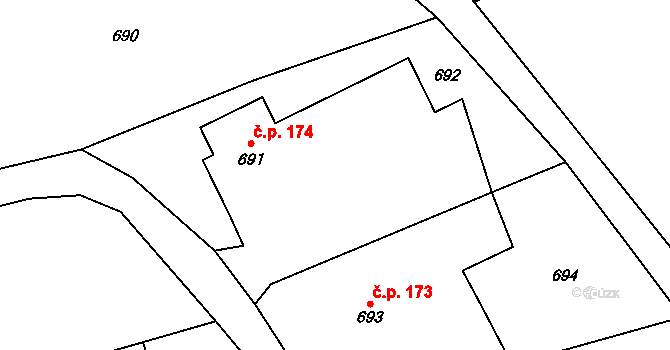 Skotnice 174 na parcele st. 691 v KÚ Skotnice, Katastrální mapa