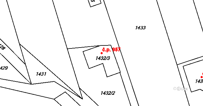 Štramberk 957 na parcele st. 1432/3 v KÚ Štramberk, Katastrální mapa