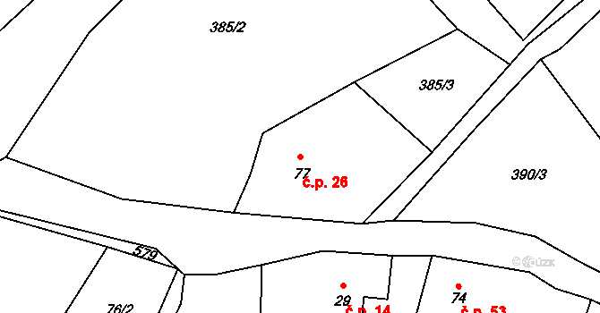 Kozojedy 26 na parcele st. 77 v KÚ Kozojedy, Katastrální mapa