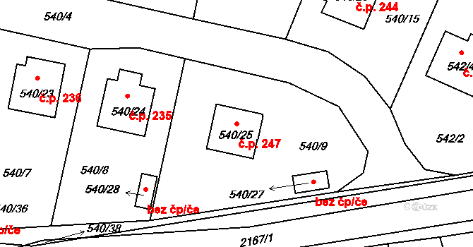 Křemže 247 na parcele st. 540/25 v KÚ Křemže, Katastrální mapa