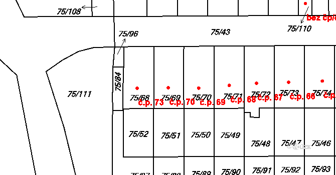 Lipno nad Vltavou 70 na parcele st. 75/69 v KÚ Lipno nad Vltavou, Katastrální mapa