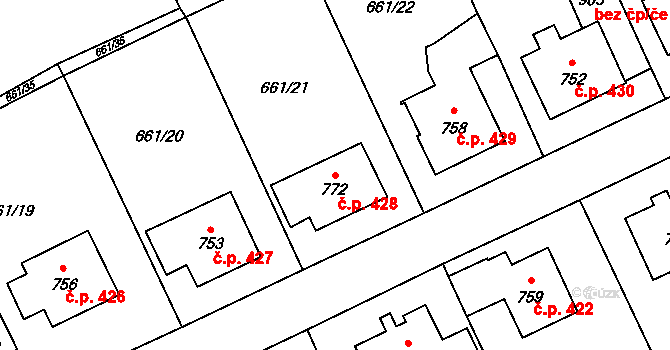 Vlachovo Březí 428 na parcele st. 772 v KÚ Vlachovo Březí, Katastrální mapa