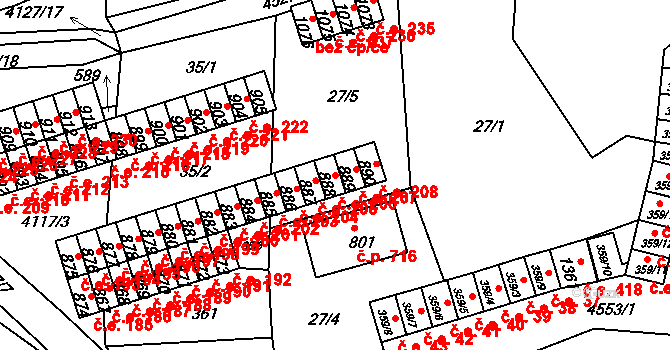 Počátky 206 na parcele st. 888 v KÚ Počátky, Katastrální mapa
