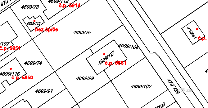 Chomutov 5861 na parcele st. 4699/127 v KÚ Chomutov I, Katastrální mapa