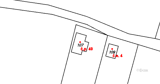 Skelná Huť 49, Krsy na parcele st. 107 v KÚ Trhomné, Katastrální mapa