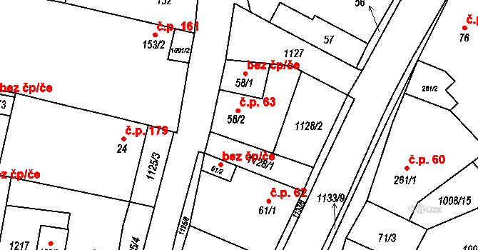 Blšany 63 na parcele st. 58/2 v KÚ Blšany, Katastrální mapa