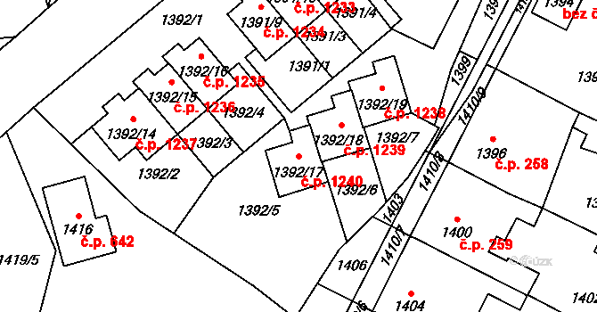 Řevnice 1240 na parcele st. 1392/17 v KÚ Řevnice, Katastrální mapa