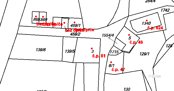 Nepomuk 51 na parcele st. 3 v KÚ Nepomuk, Katastrální mapa