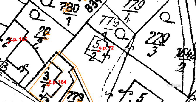 Krucemburk 72 na parcele st. 5/2 v KÚ Krucemburk, Katastrální mapa