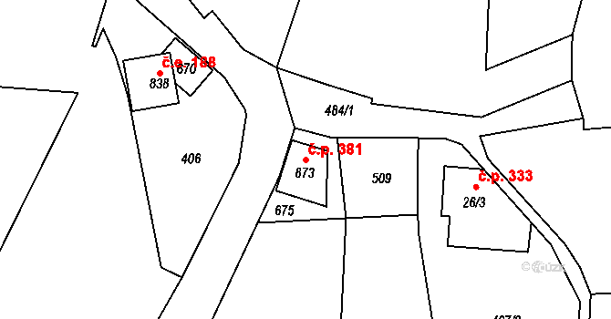 Řež 381, Husinec na parcele st. 873 v KÚ Husinec u Řeže, Katastrální mapa