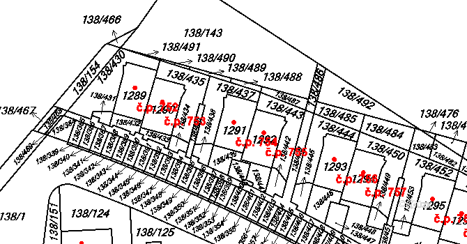 Radošovice 754, Říčany na parcele st. 1291 v KÚ Říčany-Radošovice, Katastrální mapa