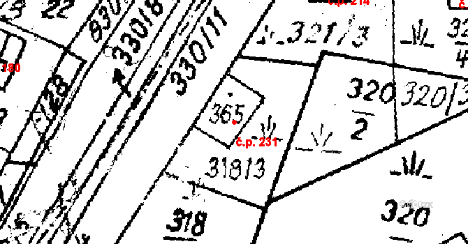 Studánka 231 na parcele st. 365 v KÚ Studánka u Tachova, Katastrální mapa