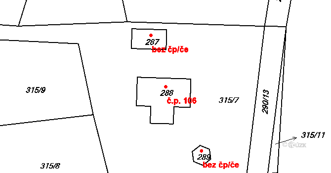 Zavadilka 106, Jizbice na parcele st. 288 v KÚ Jizbice u Nymburka, Katastrální mapa