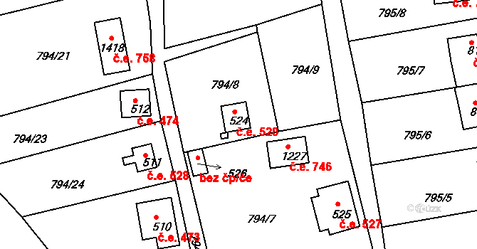Šťáhlavy 520 na parcele st. 524 v KÚ Šťáhlavy, Katastrální mapa