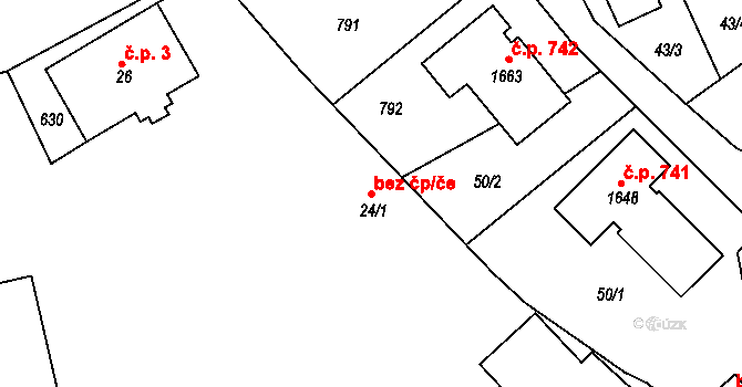 Pardubice 98620371 na parcele st. 24/1 v KÚ Rosice nad Labem, Katastrální mapa