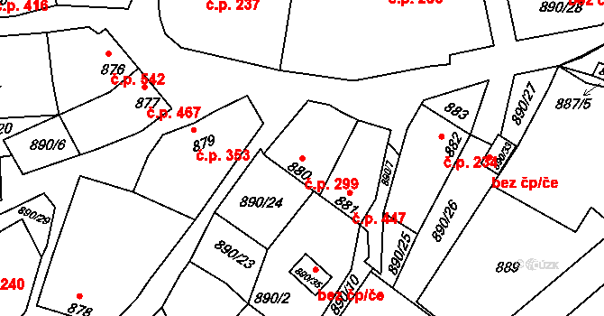 Klobouky u Brna 299 na parcele st. 880 v KÚ Klobouky u Brna, Katastrální mapa