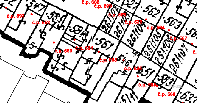 Kostice 565 na parcele st. 561 v KÚ Kostice, Katastrální mapa