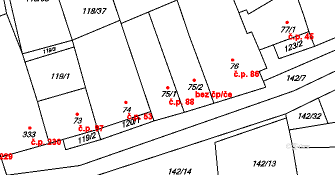 Morkůvky 88 na parcele st. 75/1 v KÚ Morkůvky, Katastrální mapa