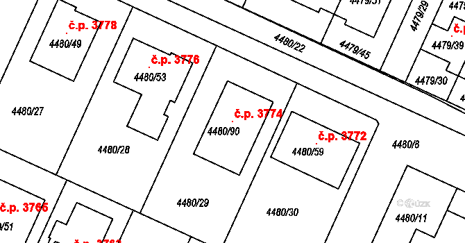 Znojmo 3774 na parcele st. 4480/90 v KÚ Znojmo-město, Katastrální mapa