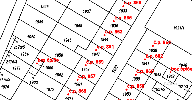 Valtice 861 na parcele st. 1947 v KÚ Valtice, Katastrální mapa