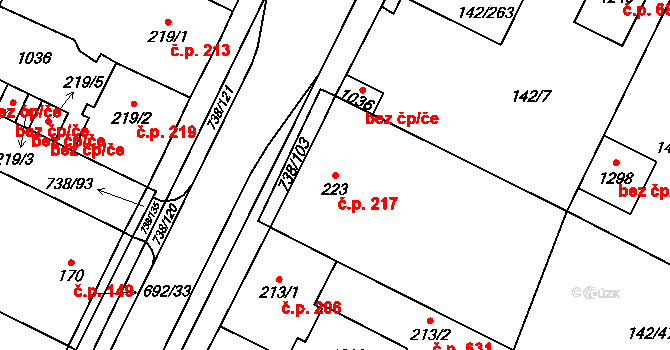 Chotěšov 217 na parcele st. 223 v KÚ Chotěšov, Katastrální mapa