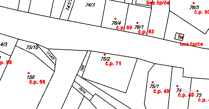 Horní Kounice 71 na parcele st. 75/2 v KÚ Horní Kounice, Katastrální mapa