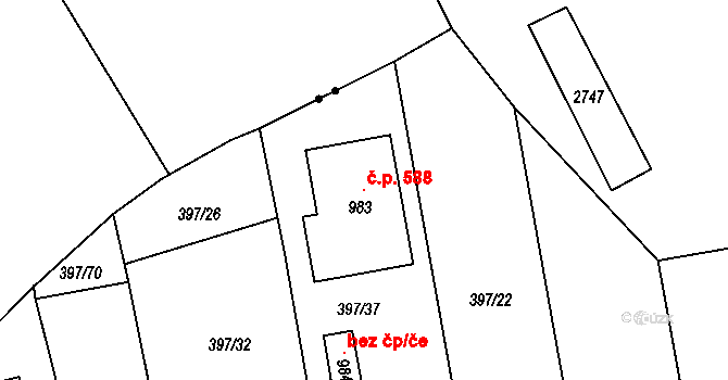 Opatovice nad Labem 588 na parcele st. 983 v KÚ Opatovice nad Labem, Katastrální mapa
