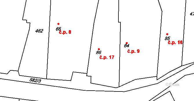 Draho 17, Chleby na parcele st. 86 v KÚ Chleby, Katastrální mapa