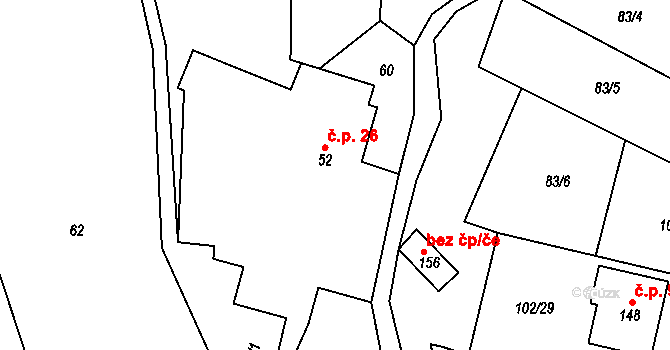 Lipník nad Bečvou V-Podhoří 26, Lipník nad Bečvou na parcele st. 52 v KÚ Podhoří na Moravě, Katastrální mapa