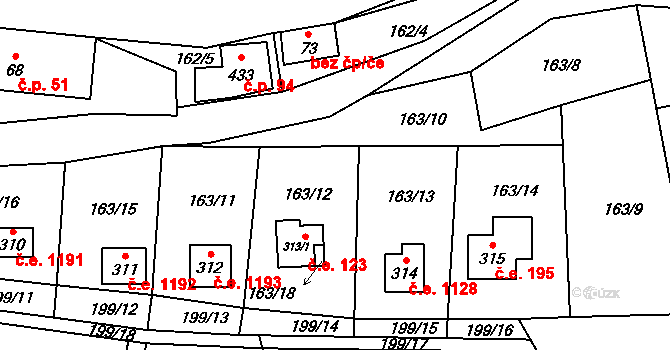 Ledečko 194 na parcele st. 163/12 v KÚ Ledečko, Katastrální mapa