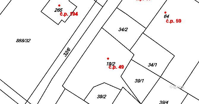 Chvalovice 49, Kovanice na parcele st. 19/2 v KÚ Chvalovice u Nymburka, Katastrální mapa