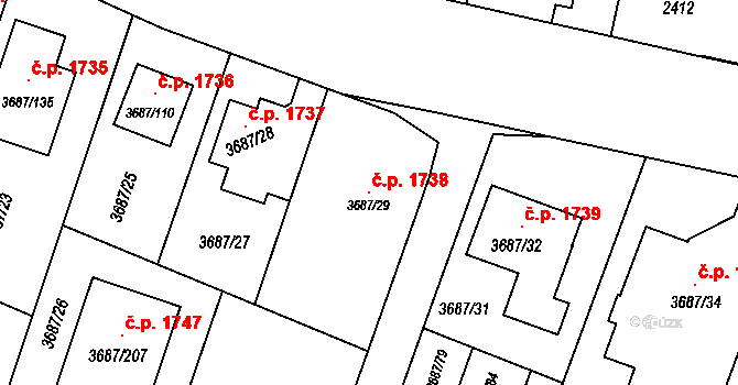 Kunovice 1738 na parcele st. 3687/29 v KÚ Kunovice u Uherského Hradiště, Katastrální mapa