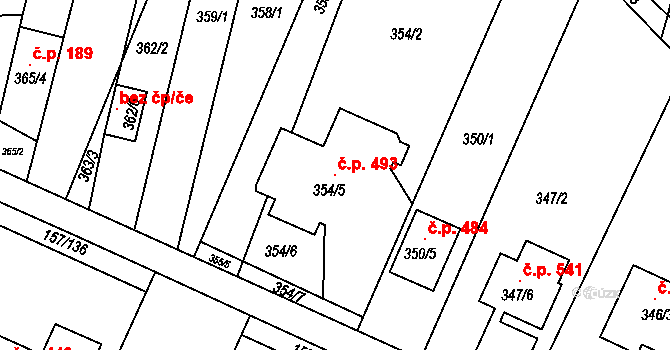 Rajhradice 493 na parcele st. 354/5 v KÚ Rajhradice, Katastrální mapa