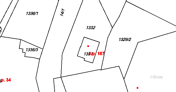 Proseč nad Nisou 187, Jablonec nad Nisou na parcele st. 1331 v KÚ Proseč nad Nisou, Katastrální mapa