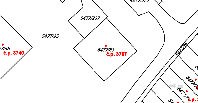 Jihlava 3767 na parcele st. 5477/53 v KÚ Jihlava, Katastrální mapa