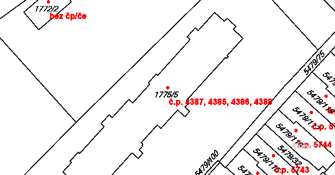 Jihlava 4385,4386,4387,4388 na parcele st. 1775/5 v KÚ Jihlava, Katastrální mapa