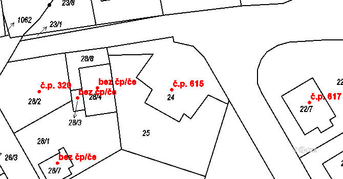 Lyžbice 615, Třinec na parcele st. 24 v KÚ Lyžbice, Katastrální mapa