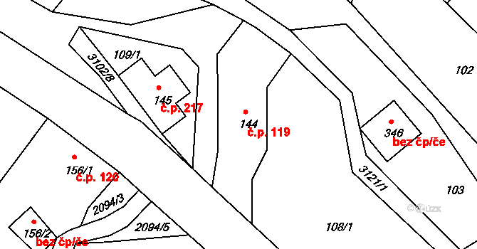 Heřmanice v Podještědí 119, Jablonné v Podještědí na parcele st. 144 v KÚ Heřmanice v Podještědí, Katastrální mapa